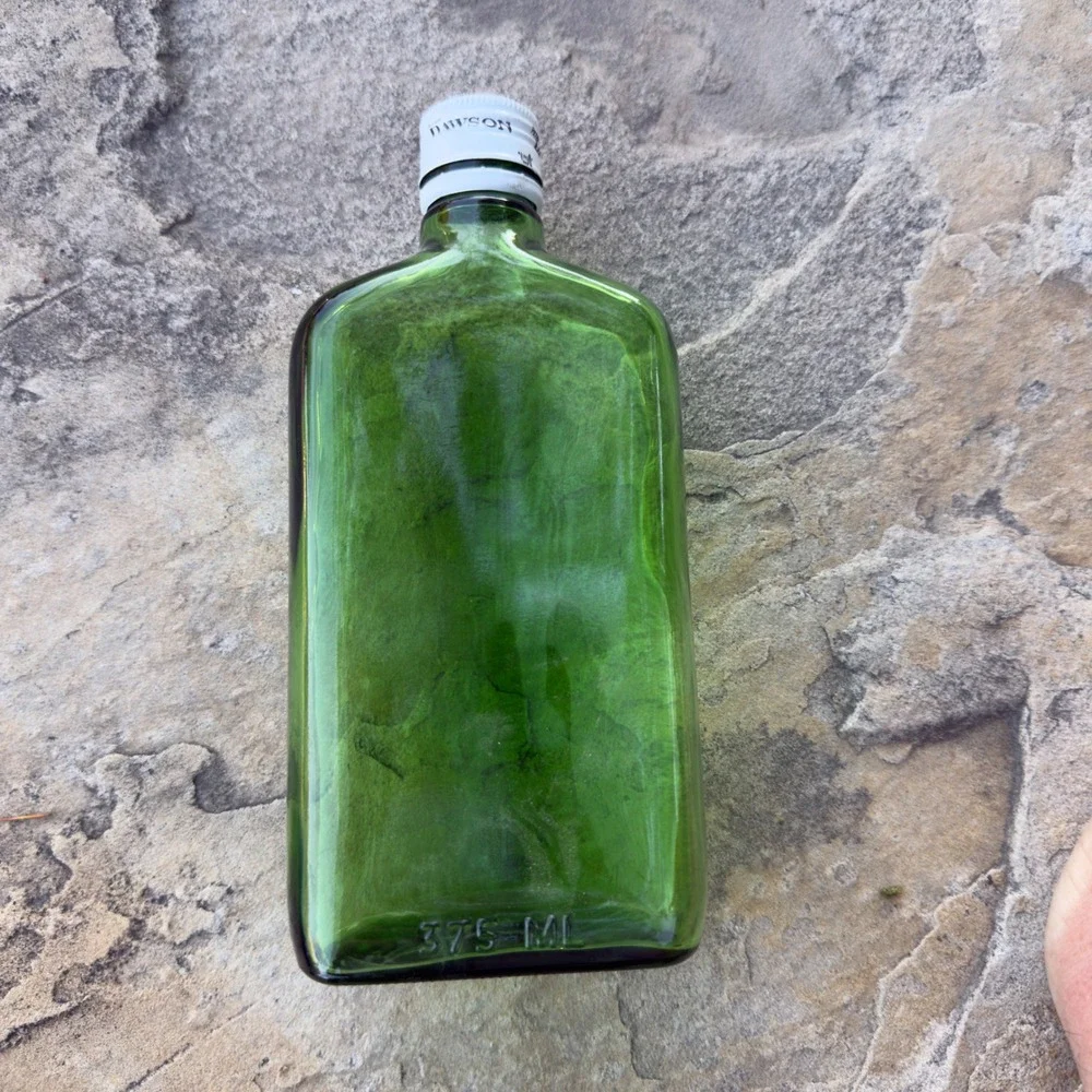 Vintage Peter Dawson Scotch Whisky 375ml Green Glass Flask Bottle Cap Empty